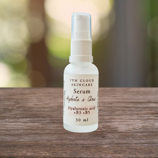 Hydrate and Glow Face serum with hyaluronic acid, niacinamide (vitamin B3) and panthenol (provitamin B5) made in New Zealand