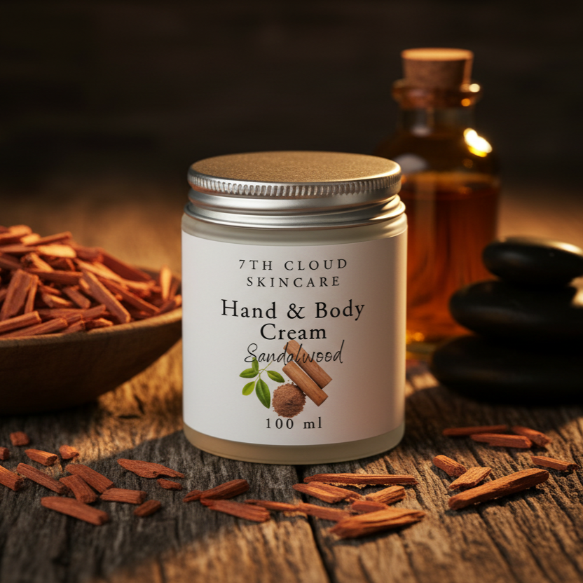Sandalwood hand and body cream. Hand made in New Zealand. 7th Cloud