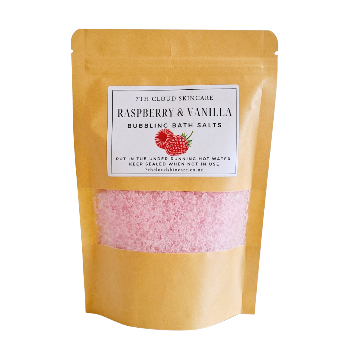 Bubbling magnesium bath salts Raspberry and Vanilla, handmade in New Zealand