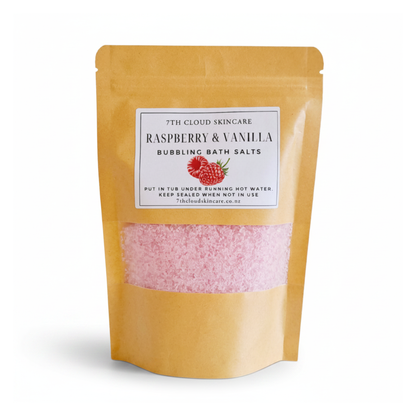 Bubbling magnesium bath salts Raspberry and Vanilla, handmade in New Zealand