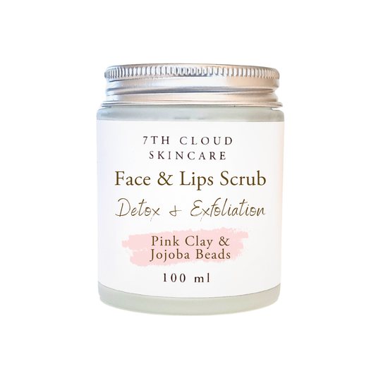 Detox and exfoliation - face and lips scrub with pink clay and jojoba beads. Hand made in New Zealand