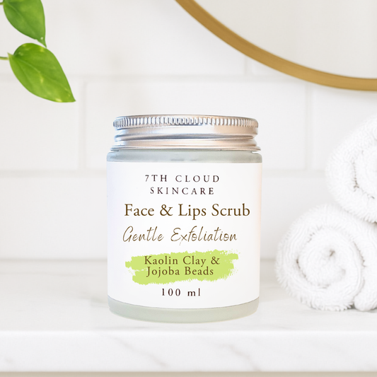 gentle Exfoliation - face and lips scrub with kaolin clay and jojoba beads. Handmade in New Zealand