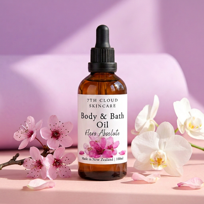 Flora Absolute with label-inspired pink blossoms in a modern pink-and-lilac setting