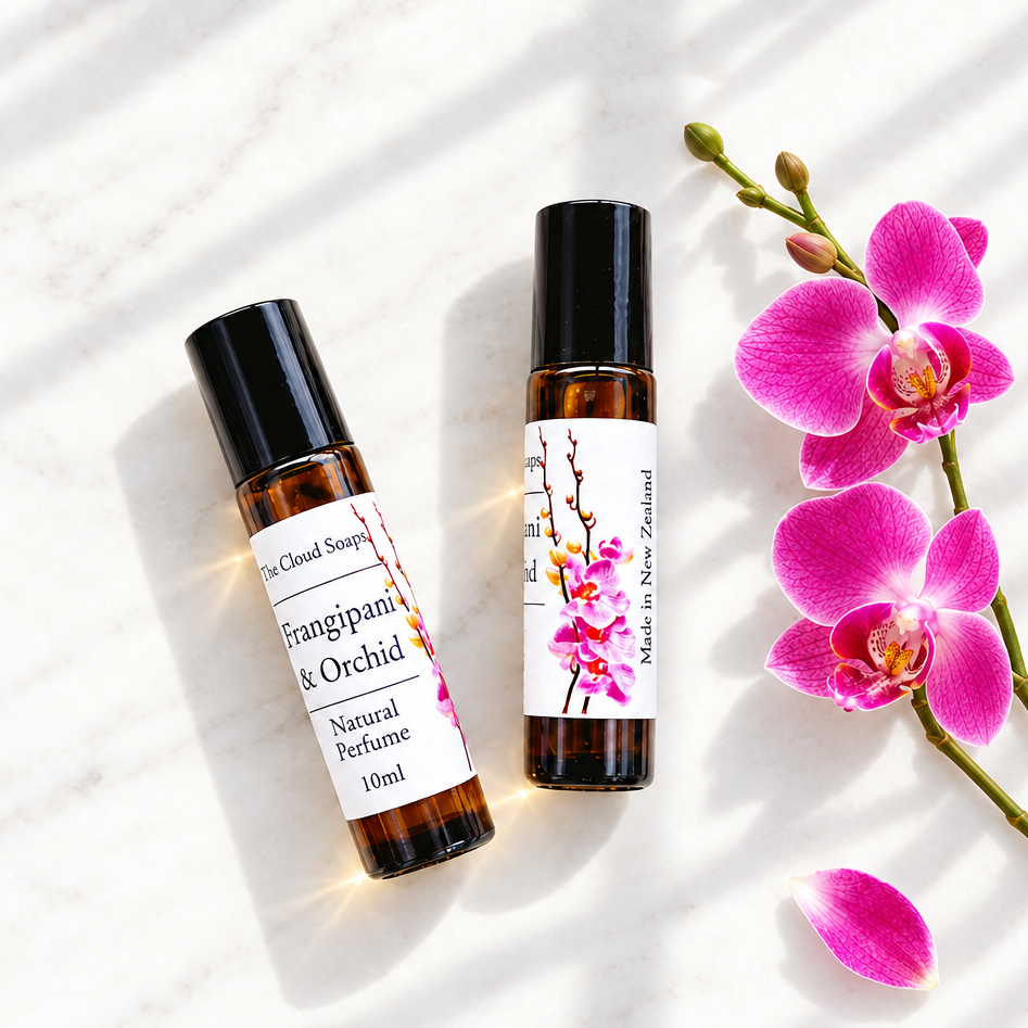 Frangipani and Orchid natural roll-on perfume, handmade in New Zealand