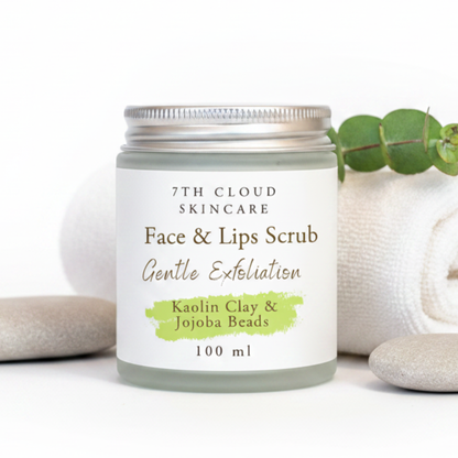 gentle Exfoliation - face and lips scrub with kaolin clay and jojoba beads. Handmade in New Zealand