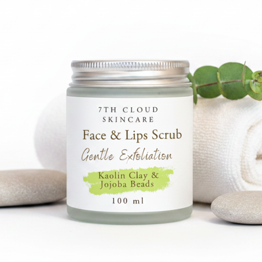 gentle Exfoliation - face and lips scrub with kaolin clay and jojoba beads. Handmade in New Zealand