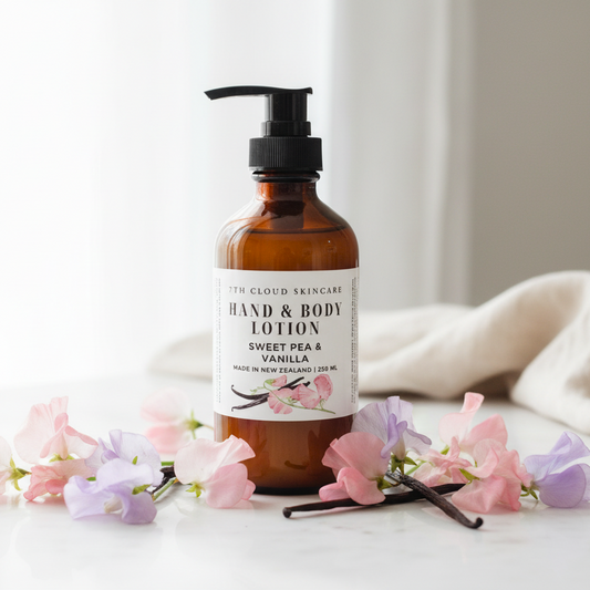 Hand and body lotion Sweet Pea and vanilla handmade in New Zealand