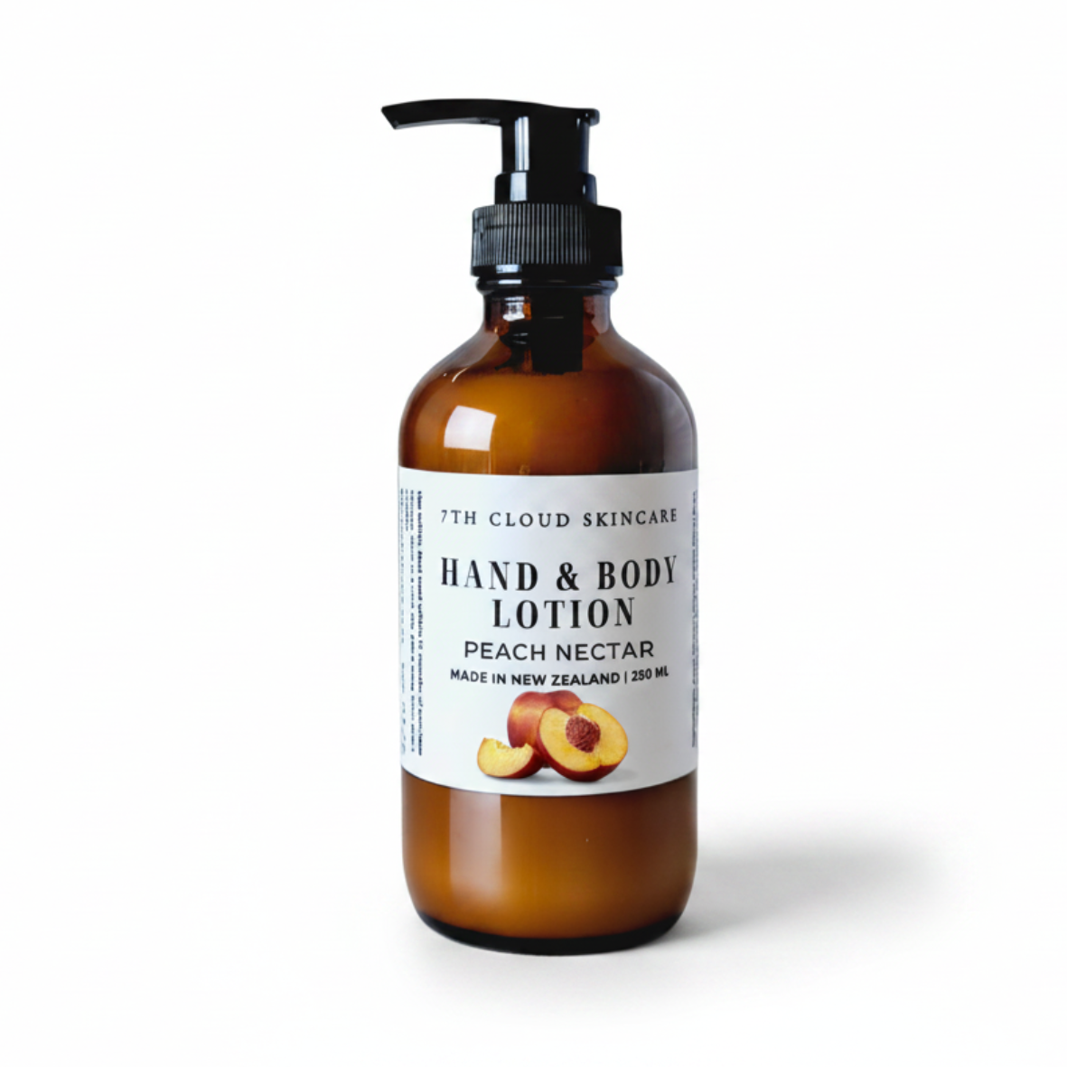 Peach Nectar Hand & Body Lotion in 250ml amber glass bottles – NZ-made, natural, vegan-friendly