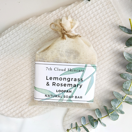 Lemongrass Rosemary Loofah natural soap bar handmade in New Zealand