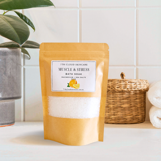 Muscle and Stress bath salts with citrus essential oils, handmade in New Zealand 