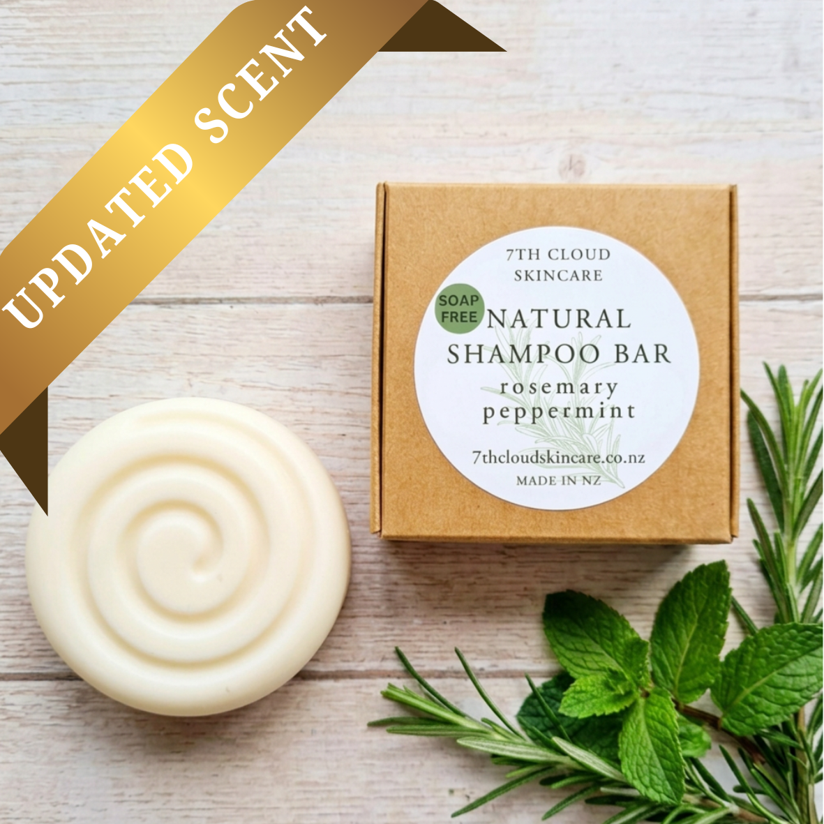 Natural solid shampoo bar with essential oils, 100% soap-free, handmade in New Zealand