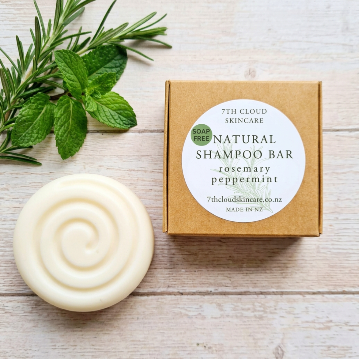 Natural solid shampoo bar with essential oils, 100% soap-free, handmade in New Zealand