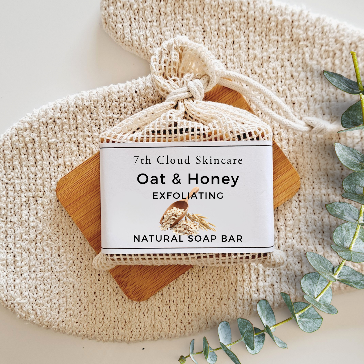 Oat & Honey exfoliating natural soap bar from 7th Cloud Skincare handmade in New Zealand
