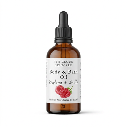 Raspberry and Vanilla Body and Bath Oil handmade in New Zealand