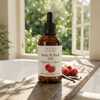 Raspberry and Vanilla Body and Bath Oil handmade in New Zealand