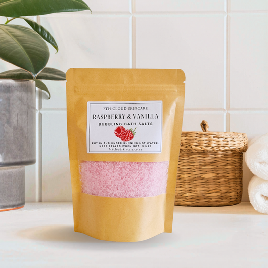 Bubbling magnesium bath salts Raspberry and Vanilla, handmade in New Zealand