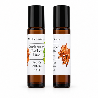 Sandalwood, Basil & Lime natural roll-on perfume, handmade in New Zealand. 