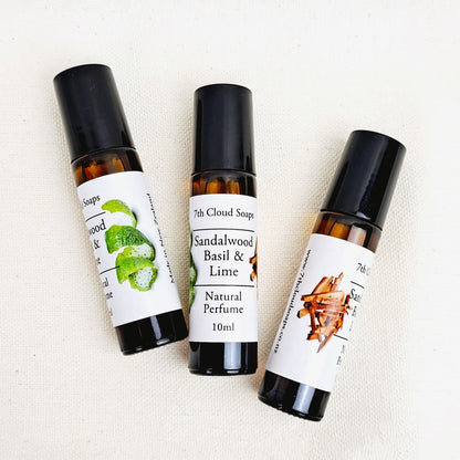 Sandalwood, Basil & Lime natural roll-on perfume, handmade in New Zealand. 