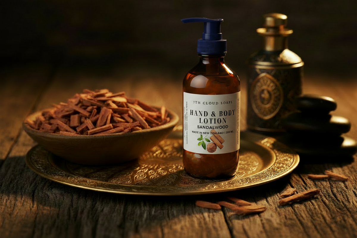 Sandalwood hand and body lotion. Handmade in New Zealand