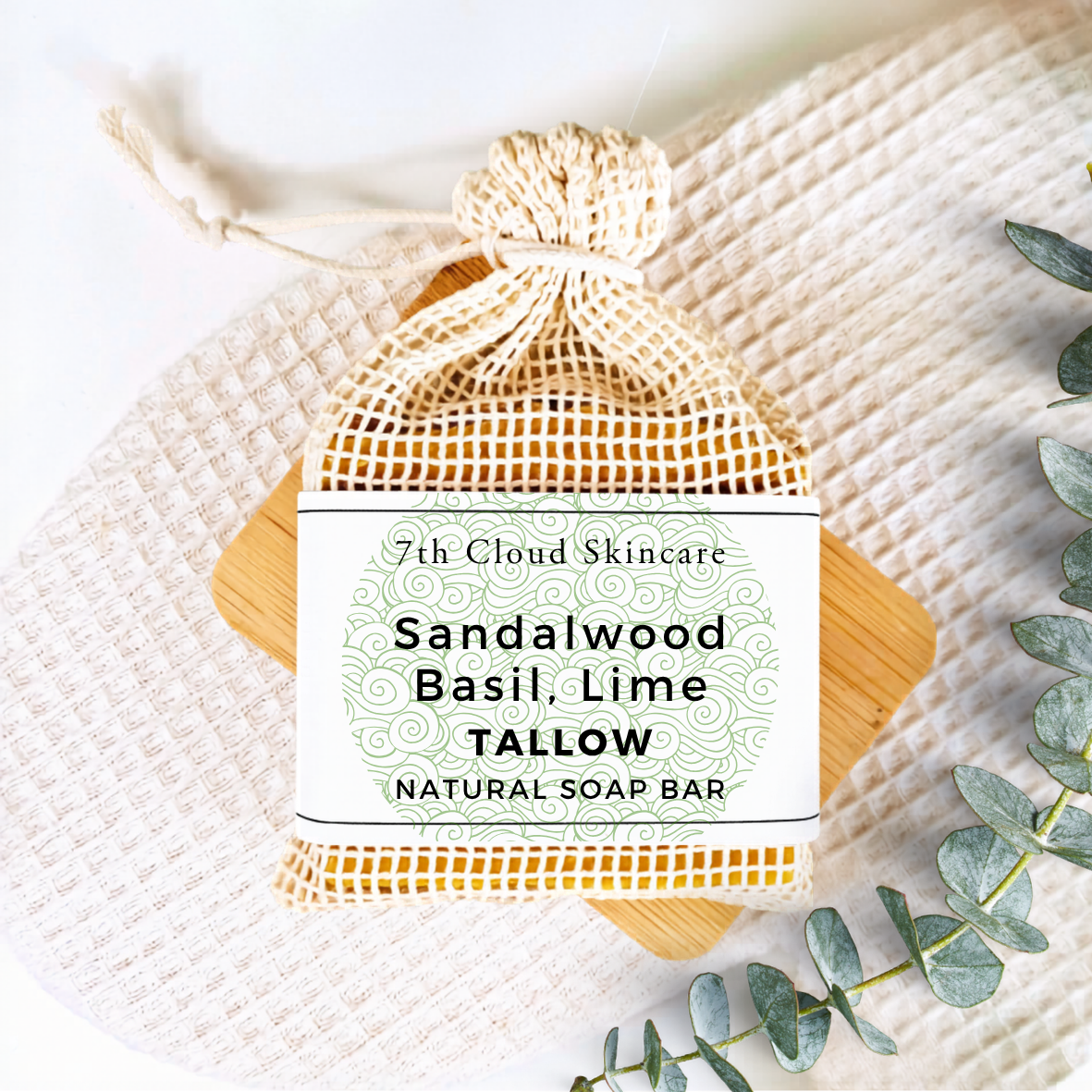 Basil Lime Eucalyptus Tallow soap bar handmade in New Zealand