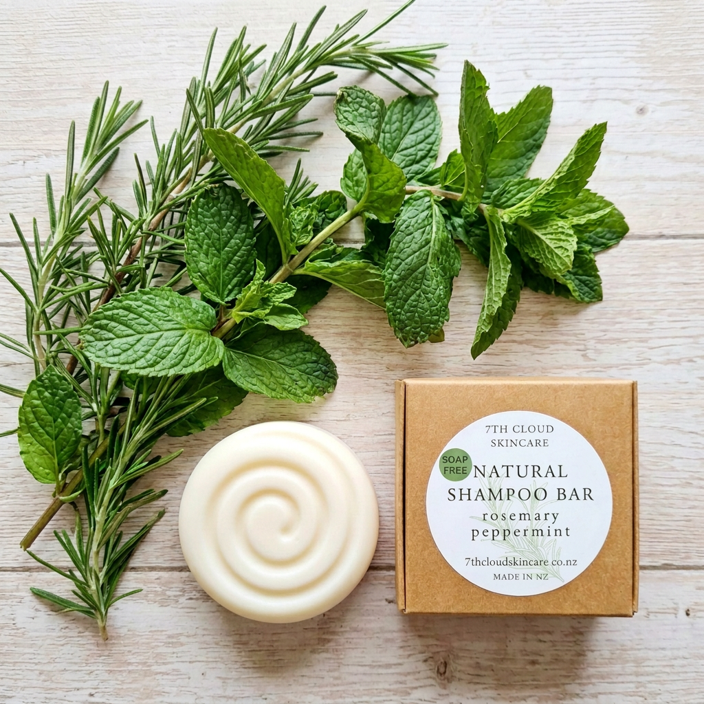 Natural solid shampoo bar with essential oils, 100% soap-free, handmade in New Zealand