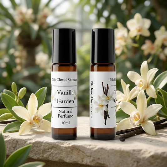 Vanilla Garden natural roll-on perfume handmade in New Zealand. 7th Cloud Skincare