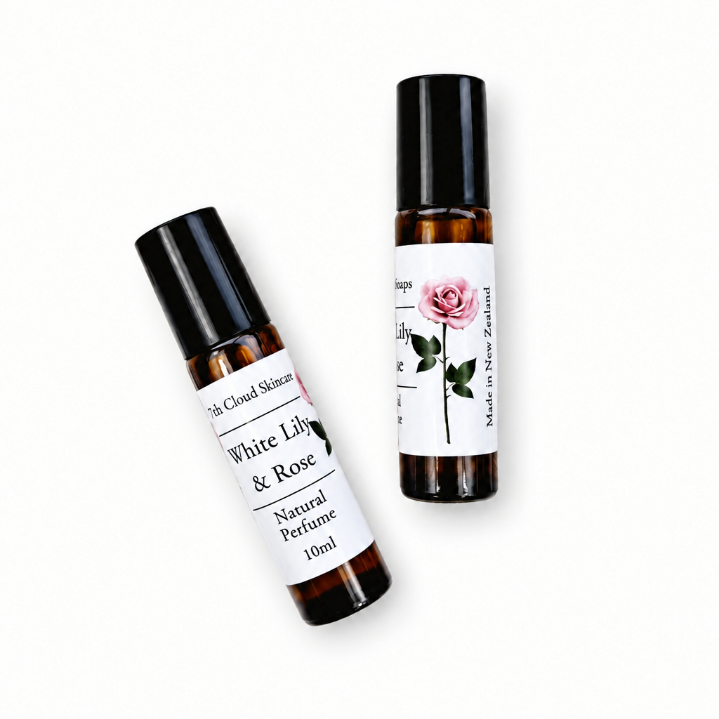 Whte Lily & Rose natural perfume handmade in New Zealand. 7th Cloud Natural Skincare