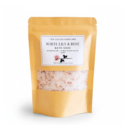 White Lily and Rose bath salts with magnesium, handmade in New Zealand
